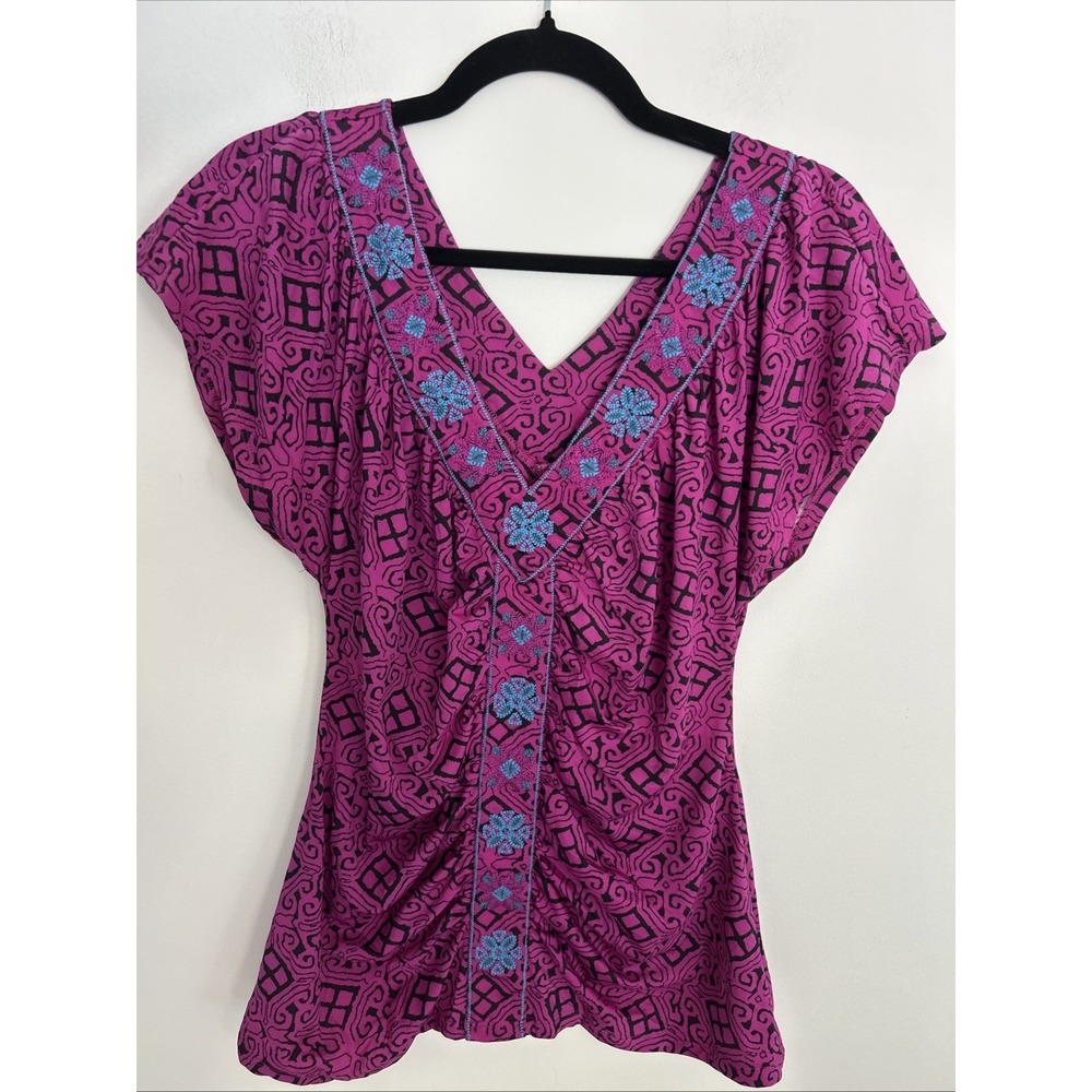 INC International Concepts women's XL pink Black Blue Bohemian Top Short Sleeve